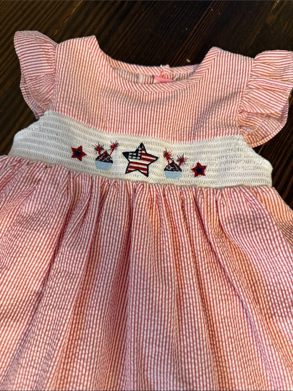 Good Lad Pink Seersucker Dress with Star Smocking